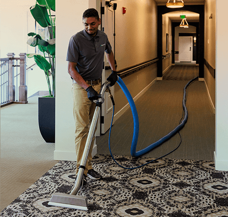 Green Clean team member cleaning a rug